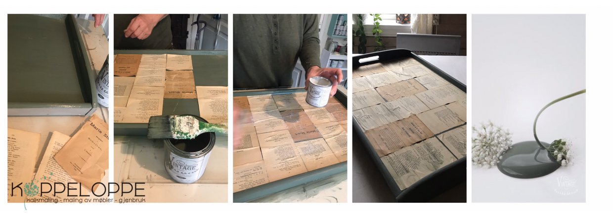 Stort serveringsbrett i tre med decoupage